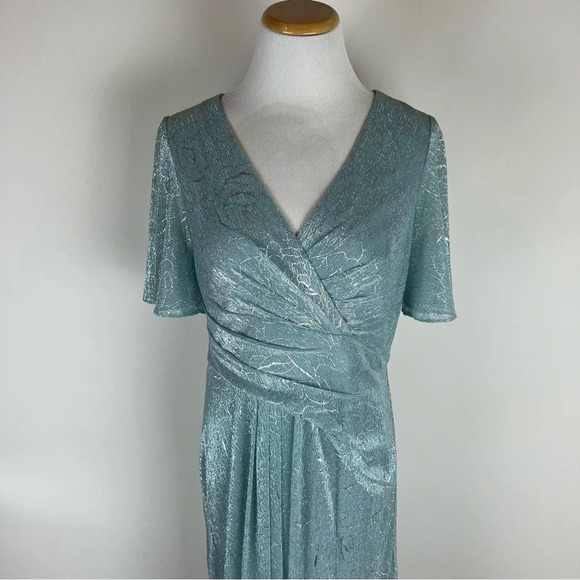 Adrianna Pappell Metallic A Line Draped Formal Dress Maxi Black Tie Size 10 - Picture 6 of 11